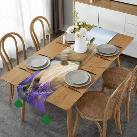 

Beautiful Palomino Horse Lavender Table Runner Imitation Linen Table Runner With Green Tassels For Party And Dining Room 14 x 60