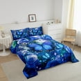 thumbnail image 2 of Butterfly Bedding Set Blue Flowers King Comforter Sets,Bohemian Glitter Starry Down Comforter Botanical Leaves Quilt Set, 2 of 6