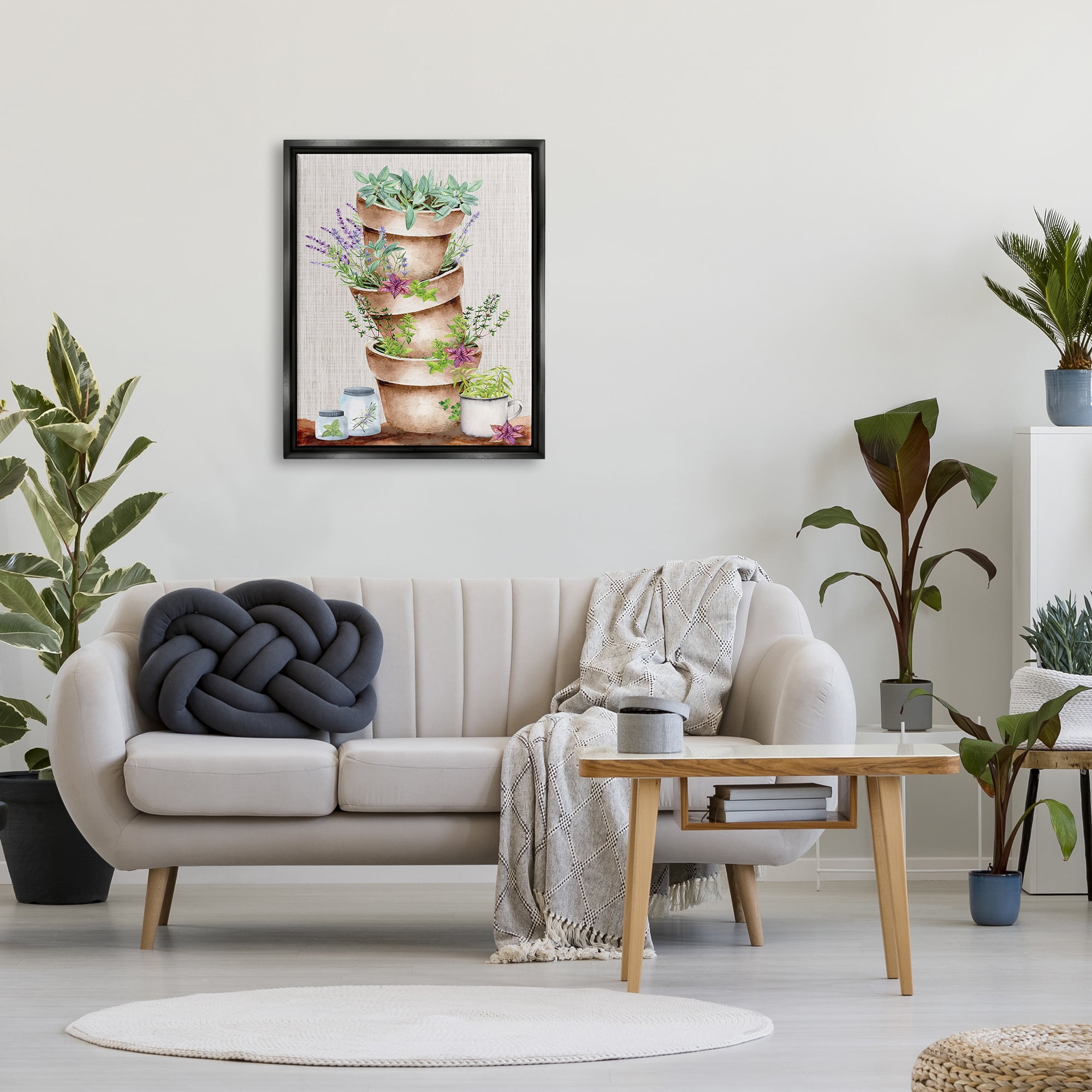 Stupell Stacked Potted Herbs Garden Botanical & Floral Painting Black Floater Framed Art Print Wall Art