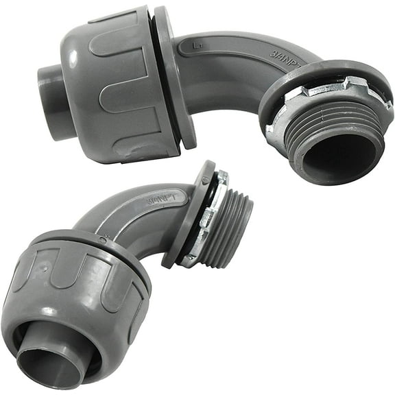 HQRP 2-Pack 3/4-Inch Nonmetallic Plastic Liquid Tight Connector 90 Degree Electrical Conduit Connector Fitting