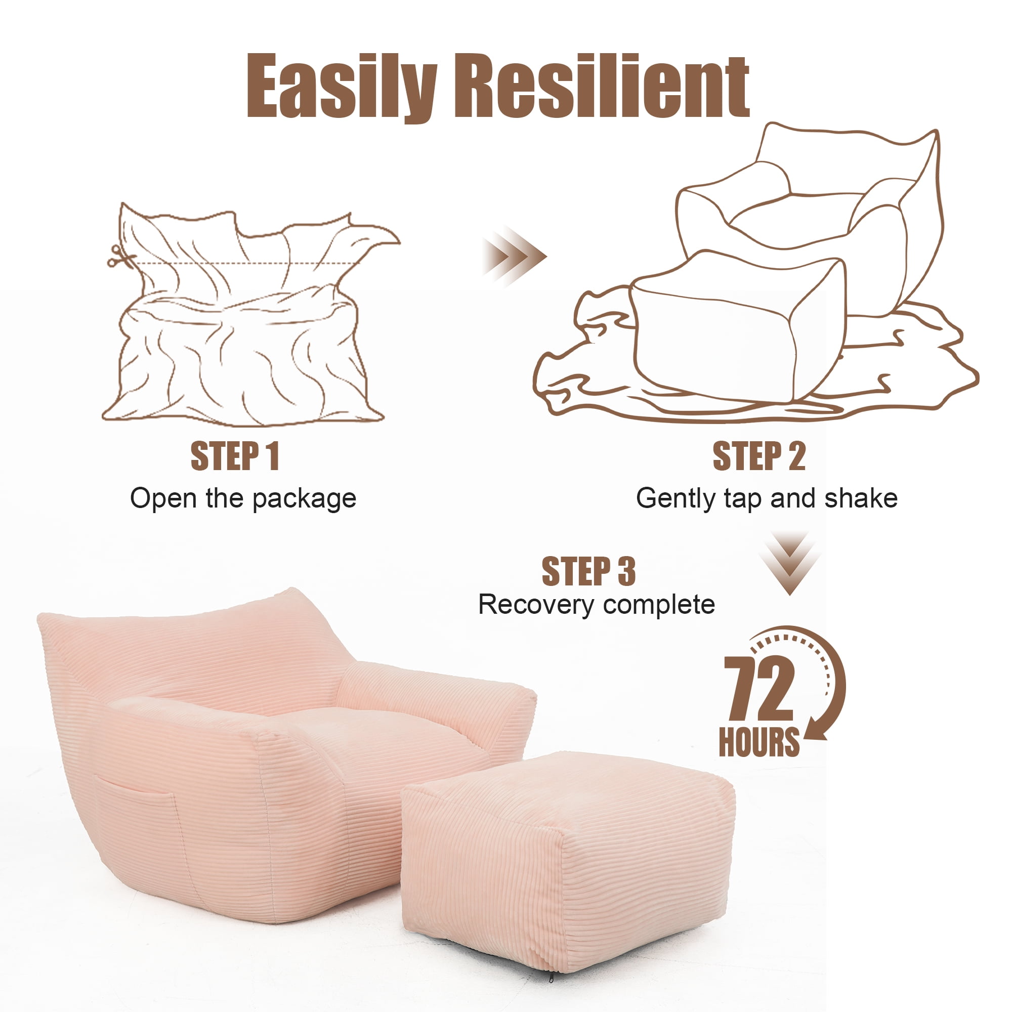 Bean Bag Chair for Adults, Oversized Comfy Beanbag Living Room Lazy Sofa for Bedroom & Dorm