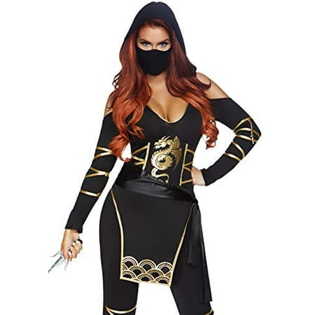 Women's 5 Piece Deadly Ninja Costume Black/Gold Large