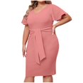 thumbnail image 2 of Summer Oversize Maxi Dresses for Womens 2025 Fashion Solid Color Short Sleeve V-Neck Frenum Dresses, 2 of 7