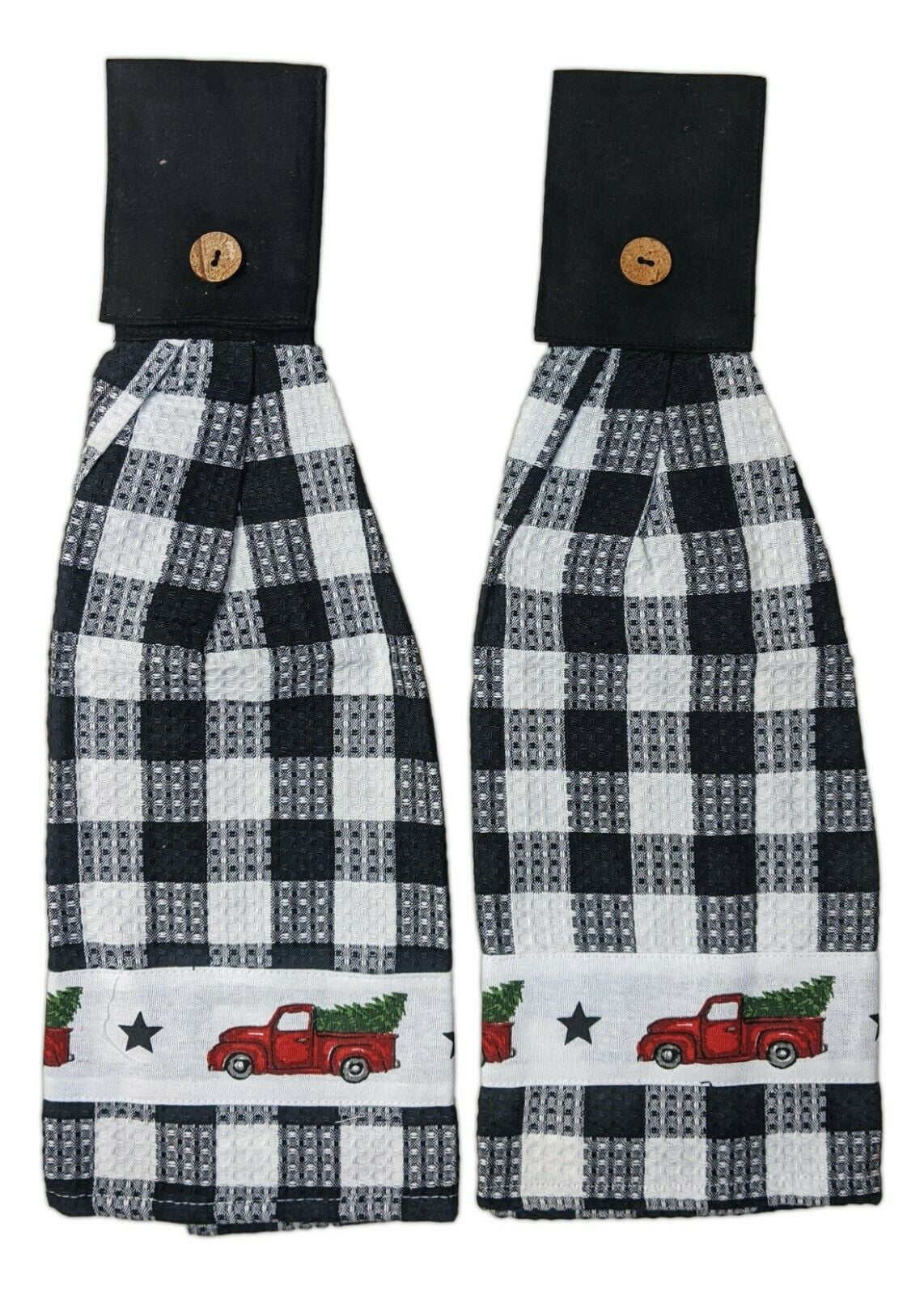 NWT*2 CHRISTMAS HOLIDAY KITCHEN DISH TOWELS WITH RED TRUCK & TREE*COTTON 16X26" 