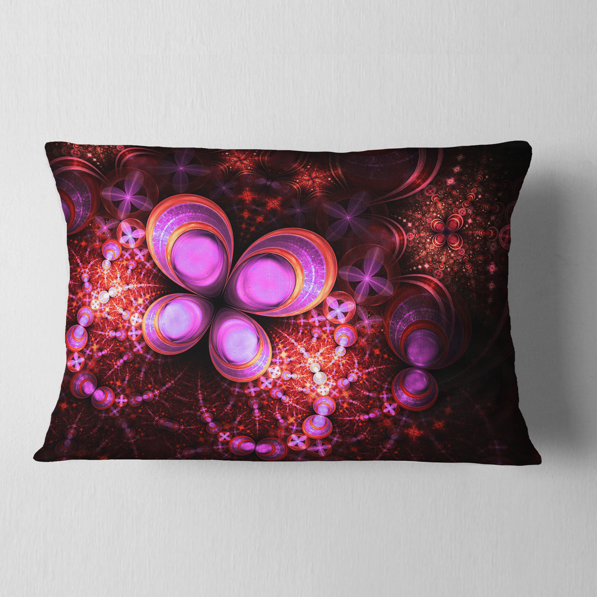 Designart Glowing Purple Pink Fractal Flower - Floral Throw Pillow - 12x20