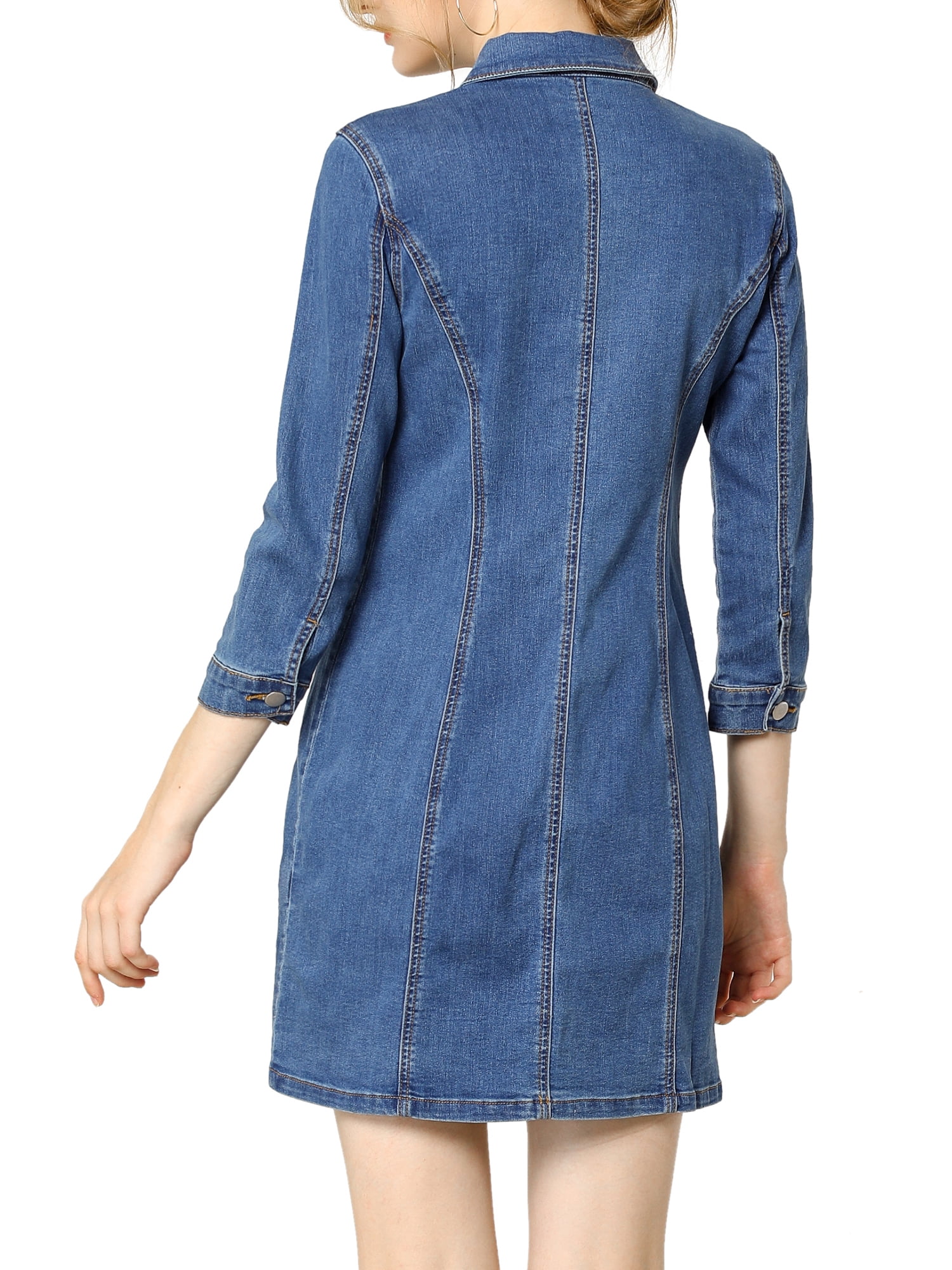 DARING DIVA 3/4 Sleeve Button Down Denim Shirt Dress M Blue