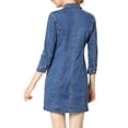 thumbnail image 3 of MODA NOVA Juniors 3/4 Sleeve Button Down Denim Slim Fit Shirt Dress, 3 of 5