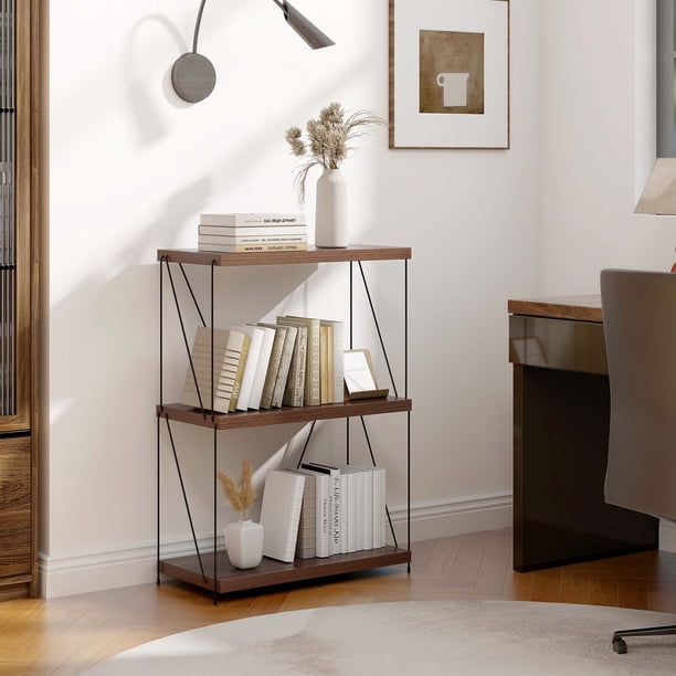 Tribesigns Bibliothèque 5 Niveaux Vintage - Étagère à Livres Avec Cadre Métal Et Design X | Style Industriel Noyer Pour Salon Bureau