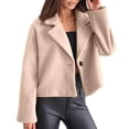 thumbnail image 5 of Women Woolen Jacket - Turn-down Collar Solid Color Single Button Closure Coat Loose Short Type Thermal Long Sleeved Commuting Dating Coat, 5 of 8