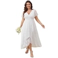 thumbnail image 1 of Vestido de novia SCOMCHIC de encaje con cuello en V, alto y bajo, XL-4XL, 1 of 7