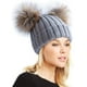 thumbnail image 1 of Gorro de invierno para mujer con doble pompón y forro polar con pompón de punto de piel sintética WD.WDQZL Hogar, 1 of 2