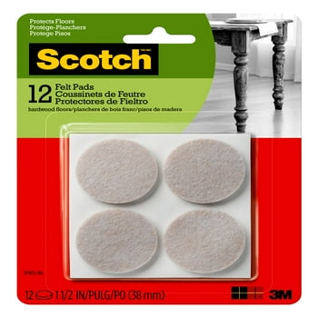 Scotch Felt Pads Round, 1.5 in. Diameter, Beige, 12/Pack, Hardwood, Tile, Laminate Floor Protection