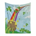 thumbnail image 1 of St. Patrick's Day Soft Flannel Fleece Blanket, Abstract Cartoon Happy Leprechaun Sliding down Rainbow Gold and Shamrock, Cozy Plush for Indoor and Outdoor Use, 50" x 60", Multicolor, by Ambesonne, 1 of 6