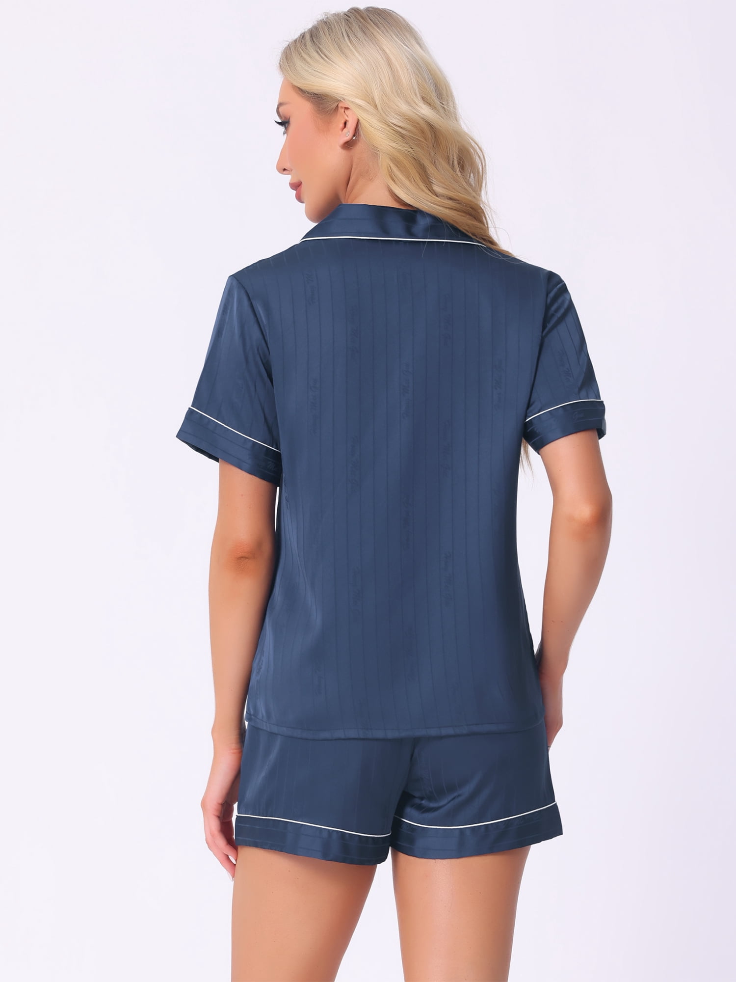 DARING DIVA Women's Satin Top and Shorts Pajama Set M Dark Blue