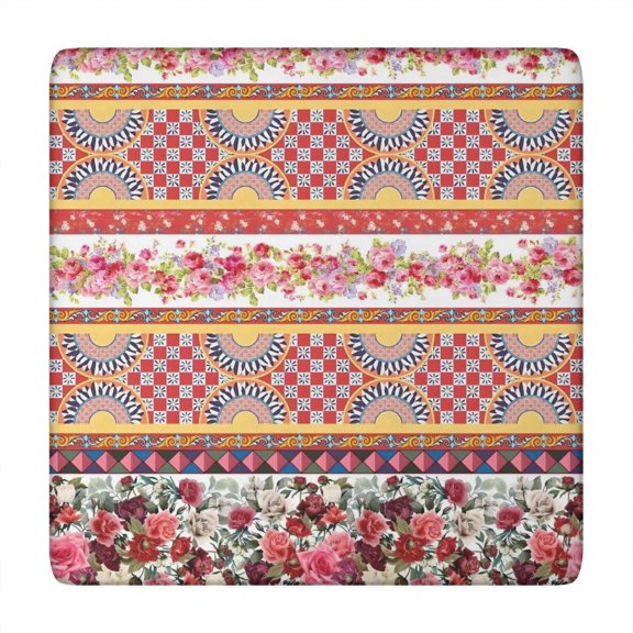 Pioneer Flower Floral Print Pattern Square Fitted Tablecloth with Elastic Edge,Square Table Cover,Washable Elastic Table Cover for Home Kitchen Party Decor 34"x34"
