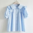 thumbnail image 4 of SERTG Girls Peter Pan Collar Blouse Ruffle Puff Sleeve Short Sleeve Button Up Cotton Shirt Casual School Uniform Top For Girls Daily Wear, 4 of 9