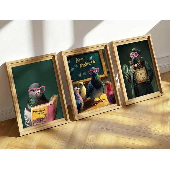 Funny Pigeon Bathroom Art Print Set, Quirky Bird Humor, Humorous Bathroom Wall Art, Pigeon Posters, Poster Only