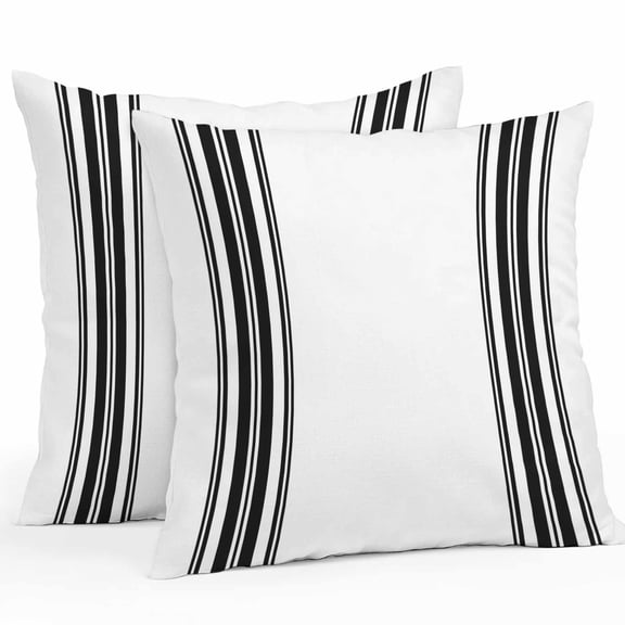 Outdoor Pillow Cover Black White Striped Set of 2 Waterproof Throw Pillowcases Farmhouse Striped Decorative Patio Furniture Pillows for Couch Garden Indoor & Outdoor Use