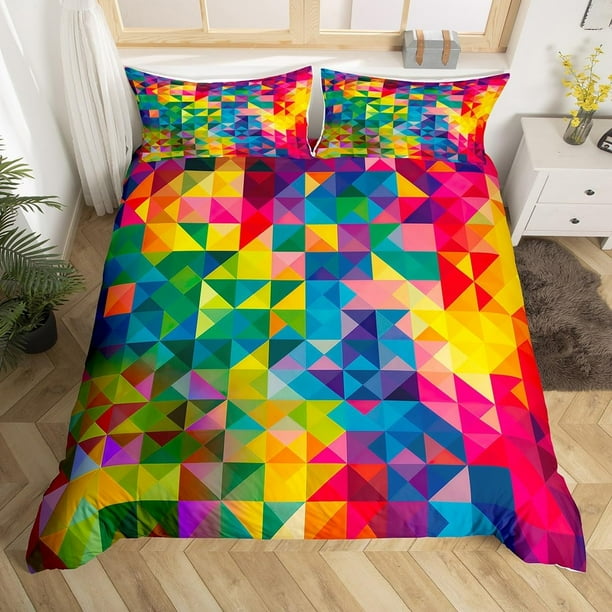 Funda de edredón King, colorido abstracto Geométrico Patrón juego de cama con
