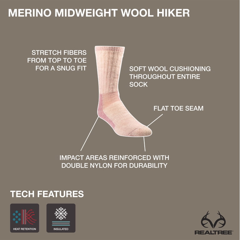 Realtree Women's Merino Wool Hiking Crew Socks, Pink photo 5