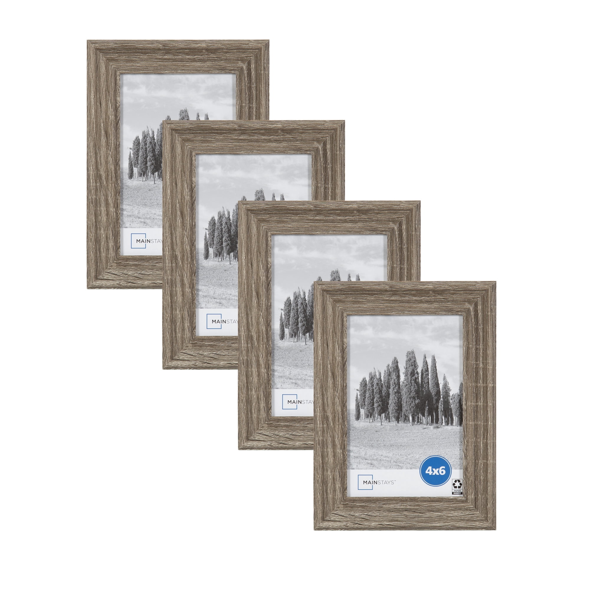 Mainstays Traditional Gallery Wall Picture Frame, 4 x 6, Rustic Gray, Set of 4