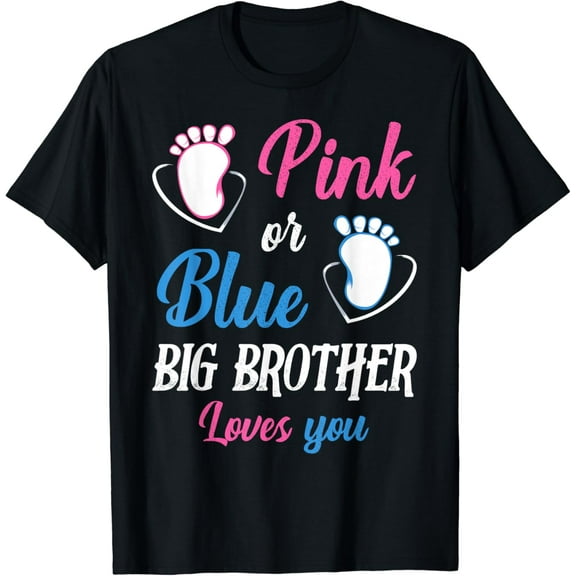 Pink or Blue Big Brother Loves You Baby Gender Reveal Party T-Shirt