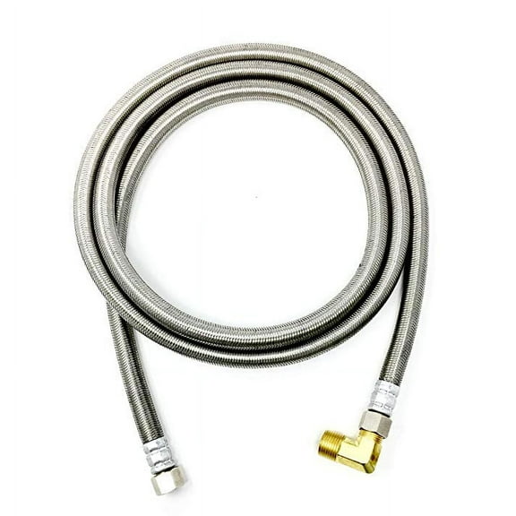 Shark Industrial Premium Stainless Steel Dishwasher Hose - 6 FT No-Lead Burst Proof Water Supply Line 3/8" comp x 3/8" comp with attached 90 degree 3/8" comp x 3/8" MIP elbow