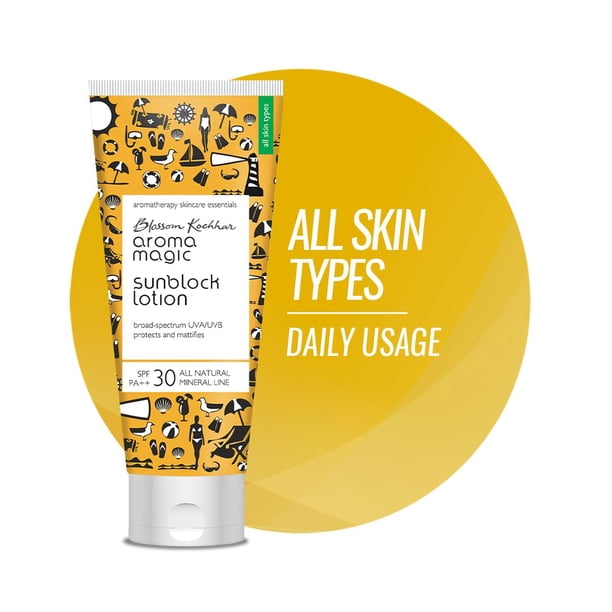 Loción protectora solar Aroma Magic Sunblock con SPF 30 | Protección de amplio espectro UVA/UVB | Bloqueador solar mineral sin nanoóxido de zinc | 3,38 onzas líquidas/100 ml