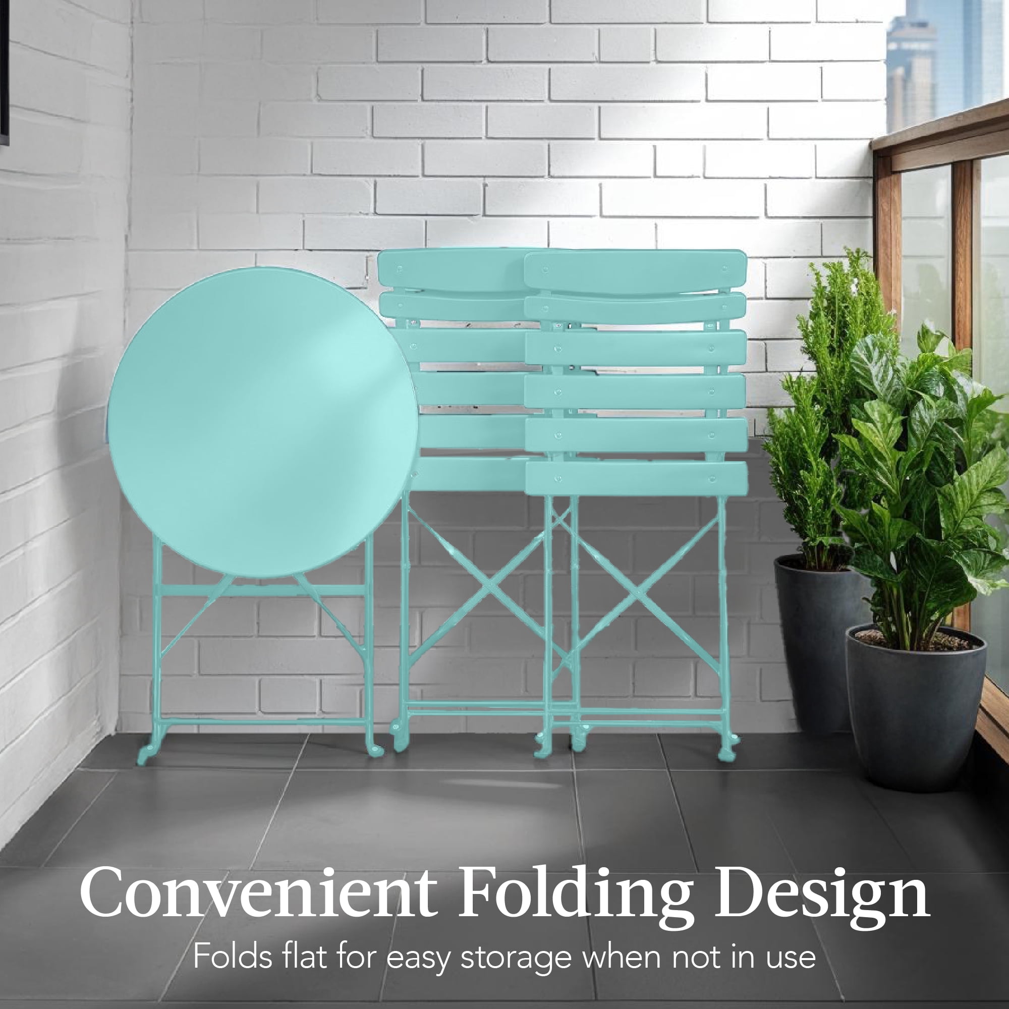 Best Choice Products 3-Piece Small Bistro Set, Folding Patio Furniture Set of 2 Chairs and Table - Aqua Blue