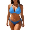 thumbnail image 2 of Swimsuit Bikini, Womens Bikini Swimsuits, 2 Piece Swimsuit for Women, Two Piece Triangle Bikini Sets for Women String Bathing Suit Halter Top With Side Tie Bikini Bottom, Blue L, 2 of 5