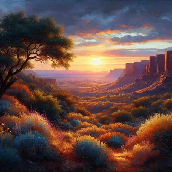 Sunrise in The Desert Southwest Oil Painting - 12" x 18" Art Print Wall Decor