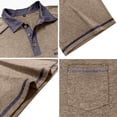 thumbnail image 3 of Men's Collared Polo Shirt Short Sleeve Contrast Trim & Pocket Casual T-Shirt Stylish & Breathable For Spring And Summer Daily Wear Tops,Khaki,XL, 3 of 5