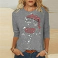 thumbnail image 2 of DeHolifer Women T-Shirts Red Wine Glass 3/4 Sleeve Christmas Pullover Xmas Santa Hat Graphic Blouse T-Shirts Tops Gray M, 2 of 4