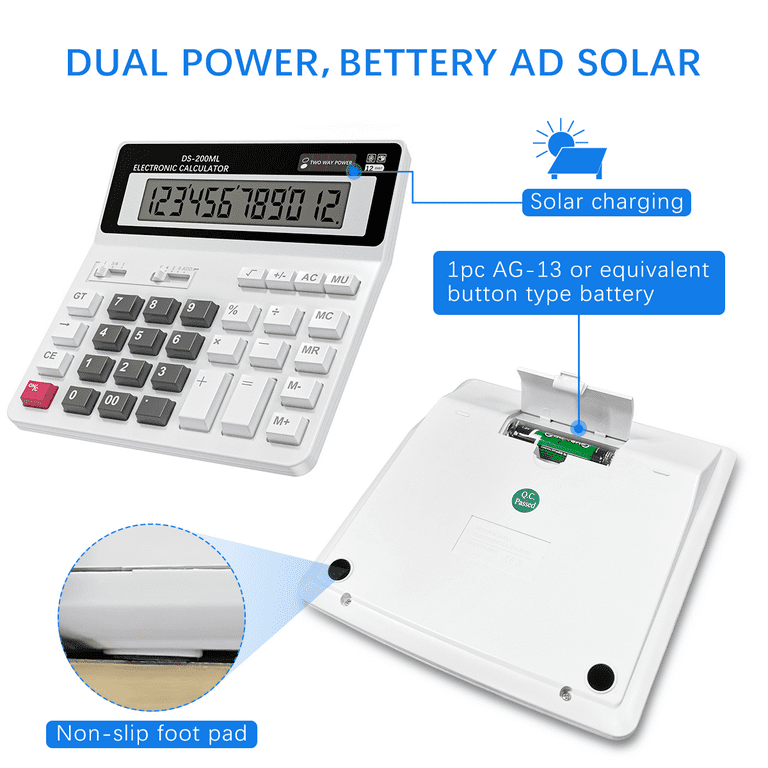 Desktop Calculator 12 Digit with Large LCD Display and Sensitive Big  Button, Solar and Battery Dual Power, Standard Function for Office, Home,  School