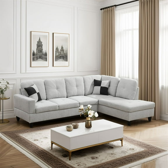 Hommoo Flannel Living Room Furniture Sets, Modern Couches and Sofa Set, Sectional Sofa for Living Room,off-White(No Ottoman)