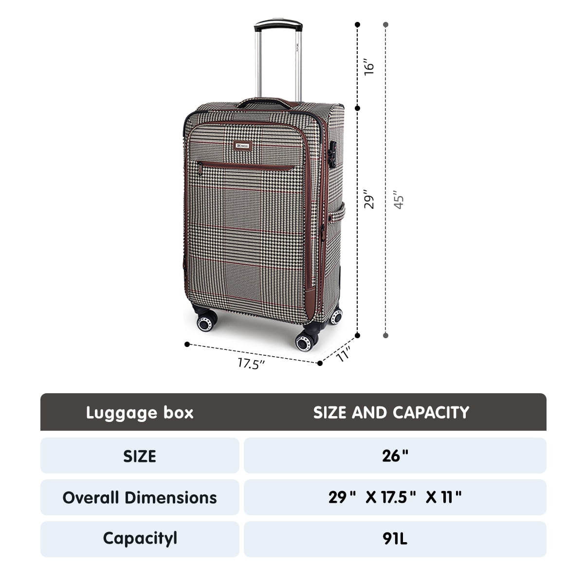 26" Softside Medium Checked Luggage Lighweight Expandable Travel Suitcase with Spinner Wheels & TSA Lock,XJ2511#7