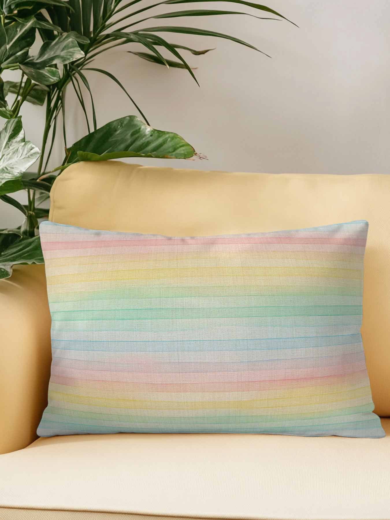 1 Pack Outdoor Throw Pillow, Colorful Striped Waterproof Pillow with Insert Included, Farmhouse Vertical Striped Burlap Rustic Decorative Accent Cushion Lumbar Pillows for Patio Porch, 12 x 20 In