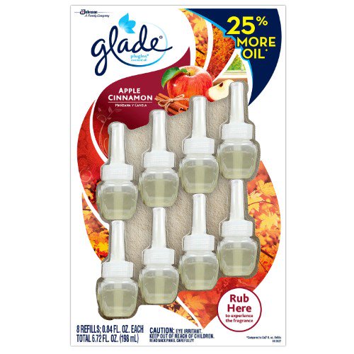 Glade PlugIns Scented Oil Refills, Apple Cinnamon Scent, 0.84 Fl Oz, 8