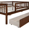 thumbnail image 6 of Full Daybed Frame, Wooden Sofa Bed Guest Bed with 2 Drawers, Full Floor Bed Fence Bed, Dual-use Twin Size Platform Bed Frame, for Living Room Bedroom, No Box Spring Needed, Walnut, 6 of 7