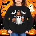 thumbnail image 3 of HAOTAGS Girls Halloween Printed Fleece Sweatshirt — Soft Brushed Cotton Blend, Relaxed Fit, Round Neck, Long Sleeve Black Size 4T, 3 of 6