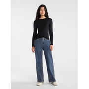 No Boundaries Ribbed Crewneck Tee with Long Sleeves, Women's & Women's Plus XXS-4X