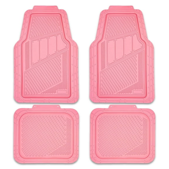 Car-Grand All Pink rubble heavy duty car floor mats all weater durable full set anti-slip waterproof automotive floor mats for woman girly cute trim-to-fit for car SUV ruck