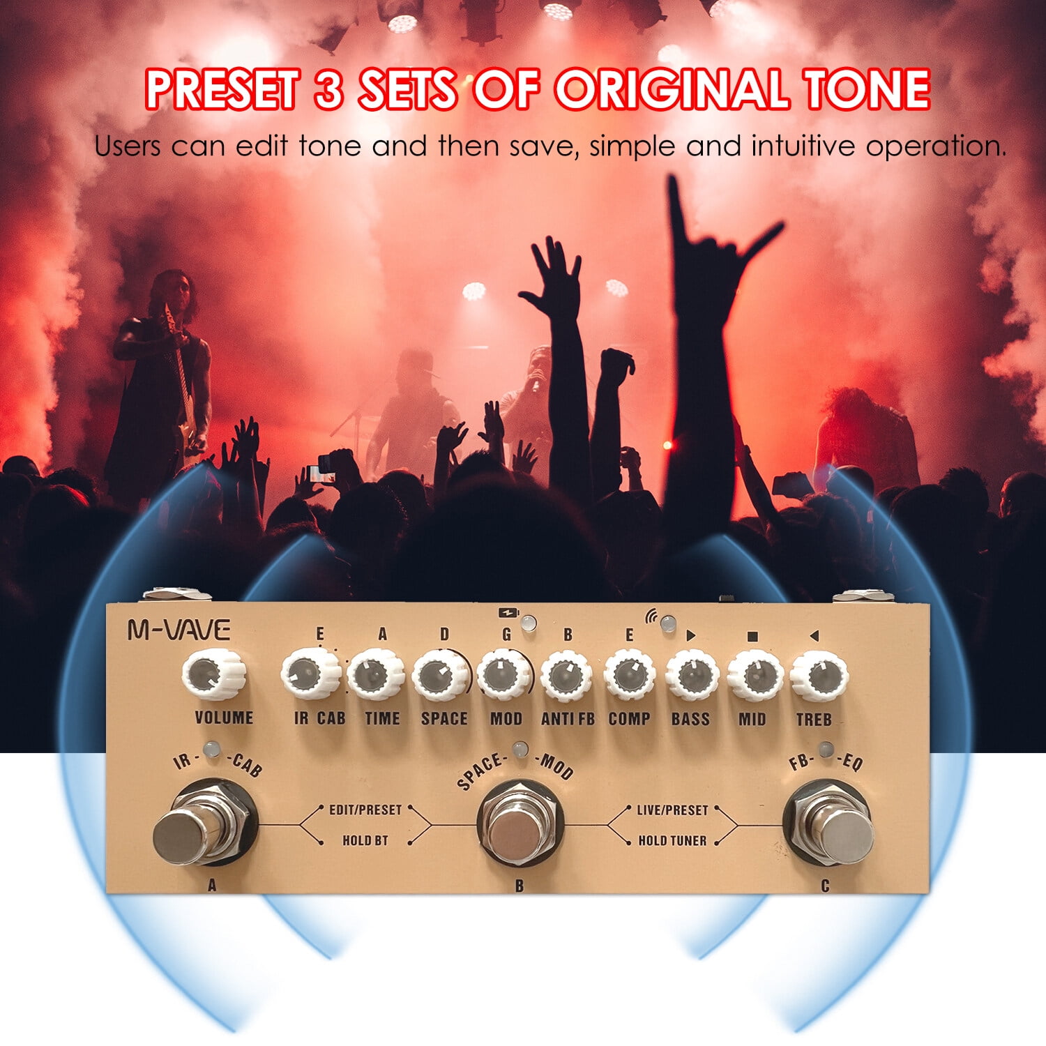 M-VAVE Portable Acoustic Guitar Effect Pedal CUBE AC Multifunctional with Wireless Playback Phone Recording Type-C Audio Interface