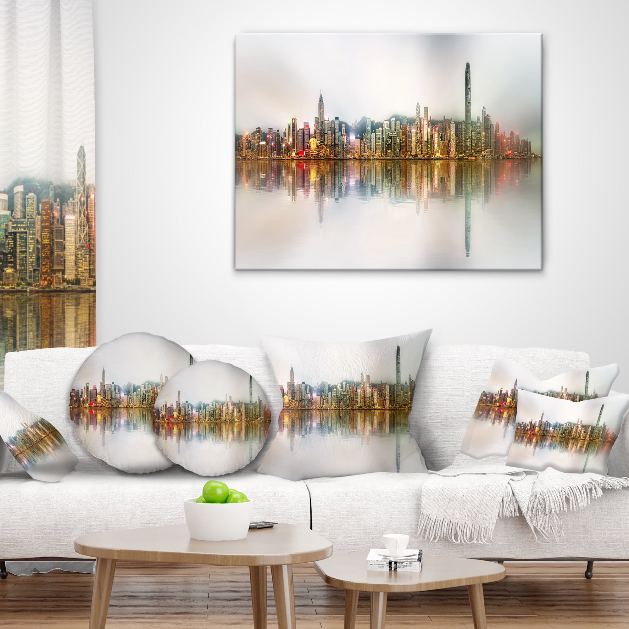 Designart Singapore Financial District Panorama - Cityscape Throw Pillow - 12x20