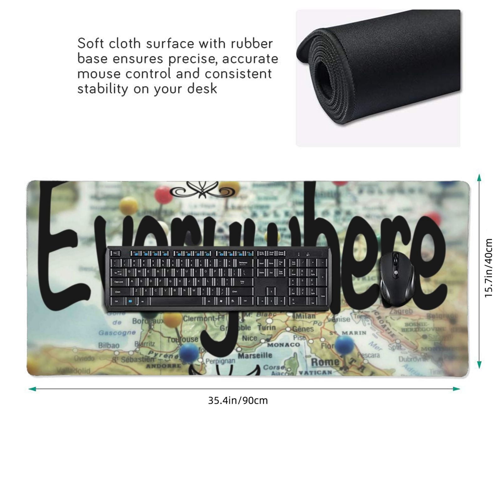Xecao I Haven't Been Everywhere But Its On My List Print Large Mouse Pad, 16x35.5in Mousepad, Professional Non-Slip Rubber Base Big Mouse Pad, Mouse Pad for Gaming & Office Full Desk Mouse Pad