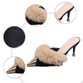 thumbnail image 7 of Womens Kitten Heels Trendy Splice Closed Pointed Toe Plush Stiletto Sandals Elegant Wedding Sexy Backless Pumps Shoes Slip on Slides Black Size 9, 7 of 7