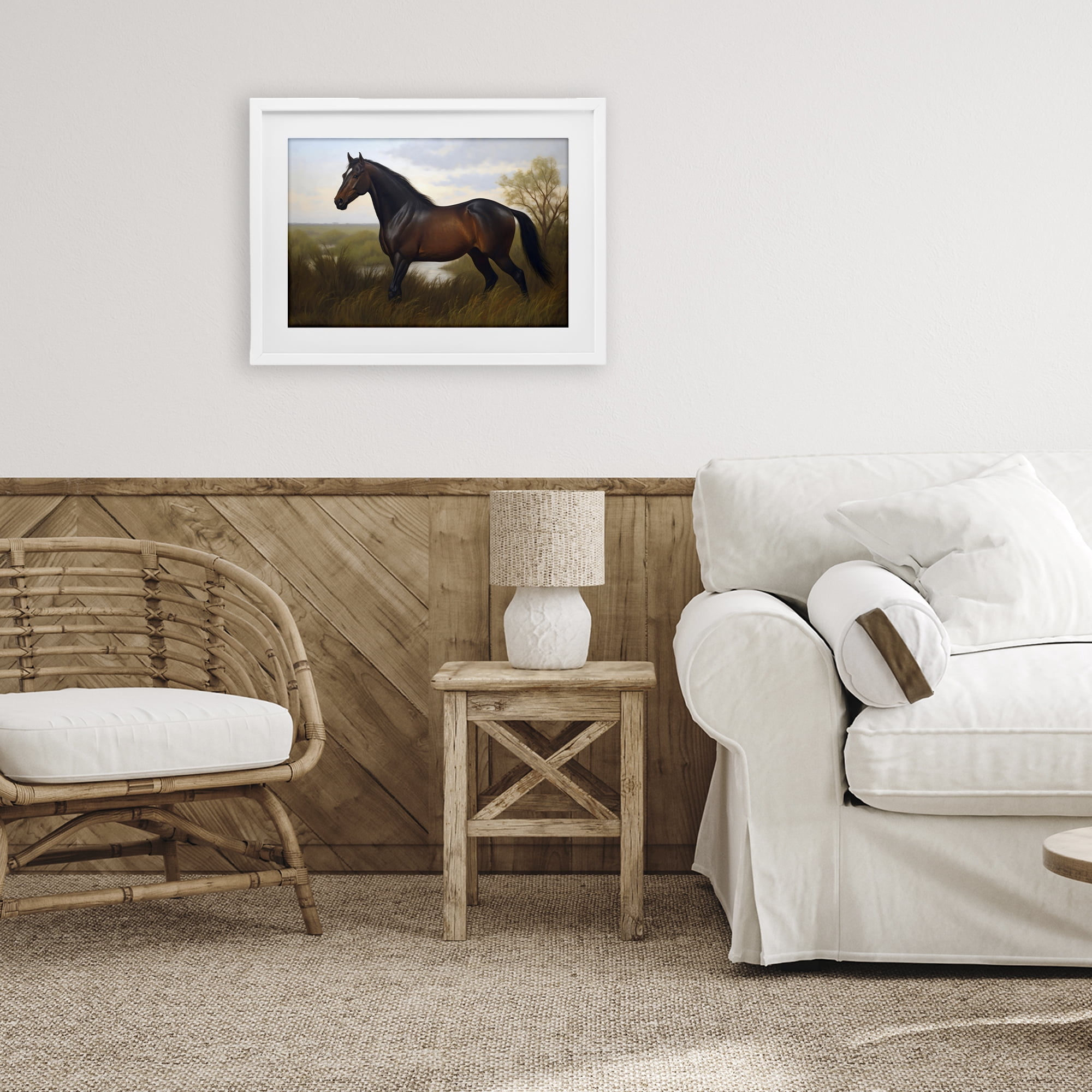 Stupell Industries Stallion in Marshland White Framed Print Under Glass, design by Creative Studio