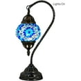 thumbnail image 3 of SILVERFEVER Turkish Moroccan Mosaic Table Lamp - Handmade Swan Neck Tiffany Glass Table Bedside Lamps w Bronze Base14.5 LED Bulb Included Deep Blue Flower, 3 of 7