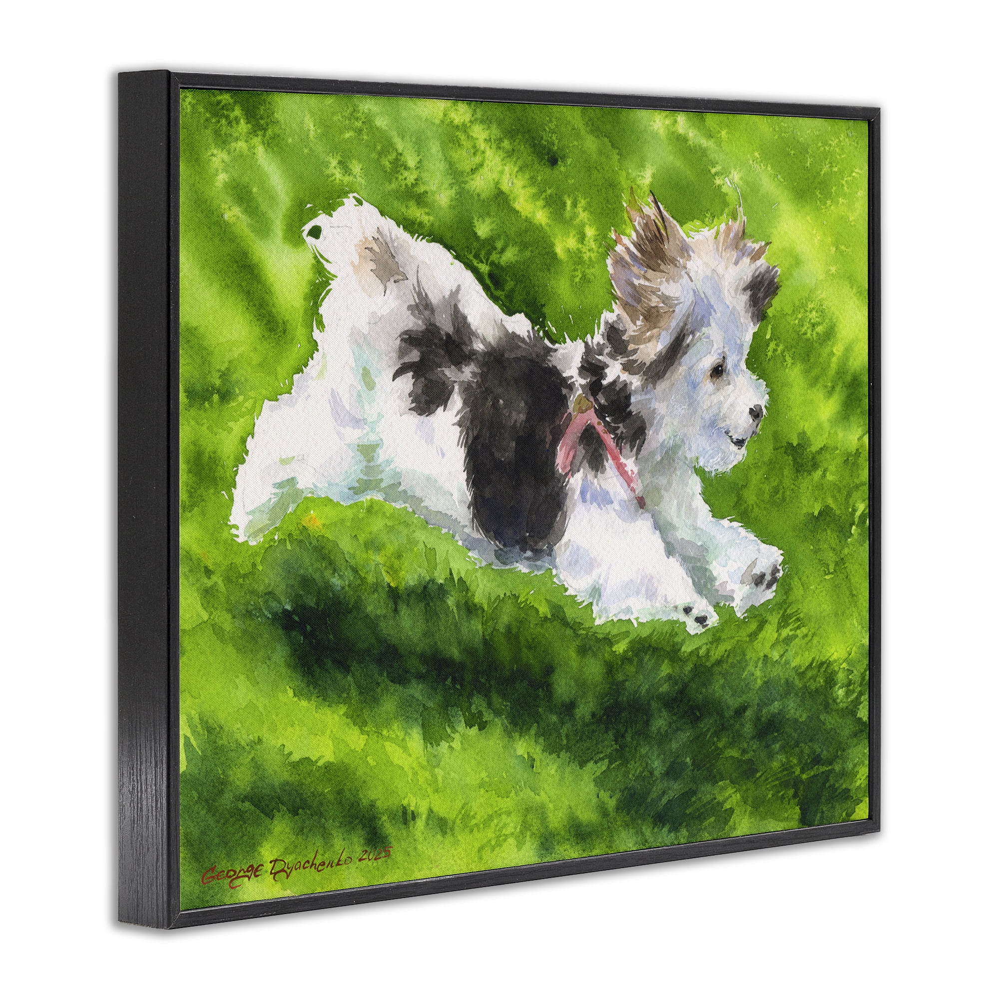 Stupell Industries Happy Maltipoo Running Black Framed Giclee Art, design by George Dyachenko