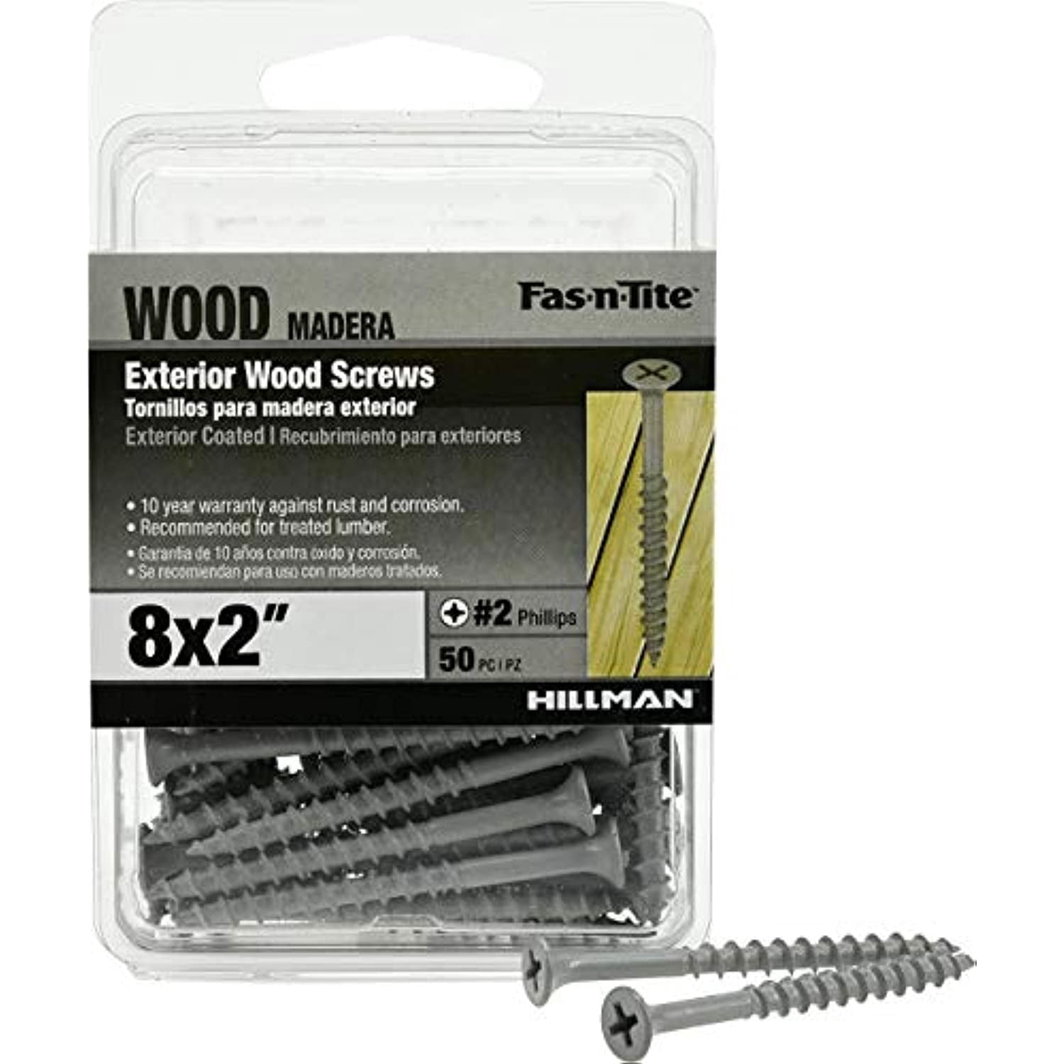 Fas-n-Tite Deck and Fence Wood Screws, #8 x 2", Steel, Epoxy, Phillips, Gray, 50 pack